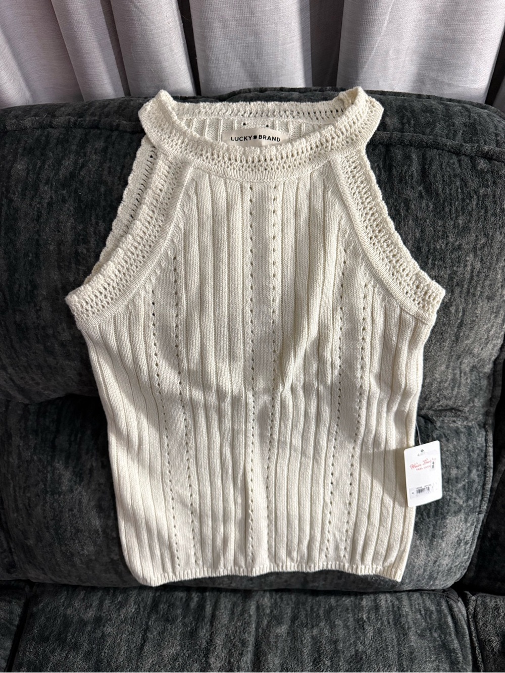 Lucky Brand Women's Cream Knit Halter Tank